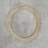 HOMCOM Oglindă decorativă modernă și rotundă de perete cu cârlige, din sticlă și metal, Ø65x1 cm, auriu(m-8)