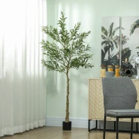 HOMCOM Plantă artificială de măslin, înaltă de 180 cm, cu 900 de frunze și 40 de măsline, ghiveci inclus(m-10)