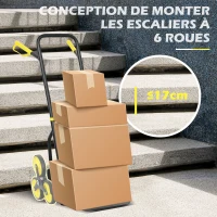 DURHAND Diable d'escalier pliable 120 kg 6 roues, diable demenagement en acier avec cordes télescopiques, 44x67x106,5cm, jaune(m-5)