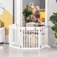 PawHut Barrière de sécurité barrière modulable pliable pour animaux de compagnie 4 panneaux en bois de pin massif 204 x 30 x 61 cm blanc(m-10)