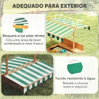 Outsunny Caixa de Areia para Crianças de Madeira com Toldo Ajustável em Altura 2 Bancos e Encostos para Jardim 106x106x121 cm Natural(m-5)
