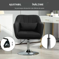 HOMCOM Fotoliu rotativ, fotoliu de birou reglabil pe înălțime, material textil de in, metal, 60 x 60 x 79-91 cm, Negru(m-6)