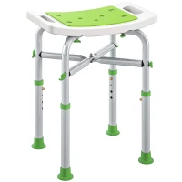 HOMCOM Tabouret de douche chaise de douche - assise rembourré et réglable, patins à ventouses antidérapants, en aluminium vert(m-11)