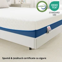 HOMCOM Saltea 140x190cm, saltea 2 persoane, spumă cu memorie infuzată cu ceai verde, husă detașabilă lavabilă, fermitate medie(m-6)