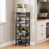 HOMCOM Five Basket Mobile Kitchen Island, with Brakes - Grey/Black(m-2)
