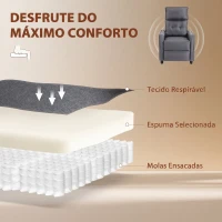 HOMCOM Poltrona de Massagem Reclinável com Apoio para Pés 2 Zonas de Massagem Assento com Molas Bolsos Estofado em Linho Cinzento(m-6)