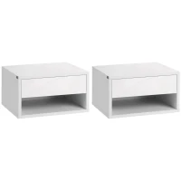 HOMCOM Conjunto de 2 Mesas de Cabeceira Flutuantes Mesas de Cabeceira com Gaveta para Dormitório 37x32x21 cm Branco Brilhante(m-1)