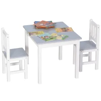 HOMCOM Kids Table and Chair Set 3 Pieces Toddler Preschoolers Desk with 2 Chairs for Indoor Study Rest Snack Time Grey(m-10)