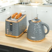 HOMCOM 3000W 1.7L Rapid Boil Kettle & 2 Slice Toaster, Kettle and Toaster Set with 7 Browning Controls and Crumb Tray, Grey(m-8)