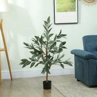 HOMCOM Planta Artificial de Louro 120 cm Planta Artificial Decorativa Grande Decoração para Casa Escritório Varanda Quarto Verde(m-10)