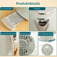 HOMCOM Waterkoker- en Broodrooster-set, LED-display, 1,7 liter, 2200W, Retro-design, Memory-functie, Grijs(m-9)