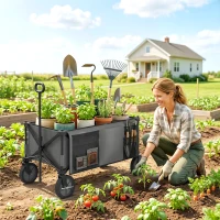 Outsunny Chariot de jardin pliable bâche amovible poignée télescopique inclinaison réglable 5 sacs 108 x 55 x 93 cm gris foncé(m-16)