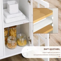 HOMCOM Cărucior de bucătărie cu roți Insulă de bucătărie cu 2 sertare 3 uși din sticlă securizată suport prosop 124,5x39,5x90 cm Alb(m-6)