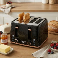 HOMCOM 4 Slice Toaster with 7 Browning Levels, High Lift, Reheat/Defrost/Cancel, Self-centring Function, Removable Crumb Tray, Auto Off, 1600W, Black Honeycomb Texture(m-9)