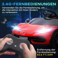 HOMCOM Elektrische kinderauto, officiële licentie van de Lamborghini Aventador, met vleugeldeuren, muziek, claxon, geschikt voor kinderen van 3-5 jaar, in de kleur rood(m-6)