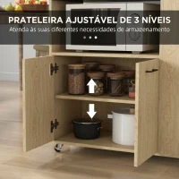 HOMCOM Carrinho de Cozinha com Rodas 2 Portas Prateleira Ajustável Porta-Especiarias para Sala de Jantar 75x40x80,5 cm Madeira(m-6)
