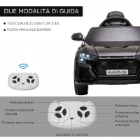 HOMCOM Macchina Elettrica per Bambini 3-5 Anni 6V Audi RS Q8 Autentica, 1.5-3km/h, con Telecomando e Musica, Nero(m-5)
