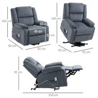 HOMCOM Sta-op stoel, Relaxstoel, met ligfunctie, afstandsbediening, fluweeloptiek, grijs, 92 x 93 x 105 cm(m-3)