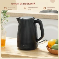 HOMCOM Fierbător Electric 1,7L 2200W cu Filtru Anticalcar Detașabil Oprire Automată Bază Rotativă 360° Negru(m-5)