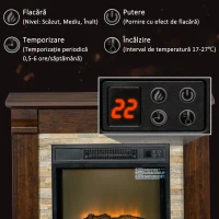 HOMCOM Șemineu Electric de Podea cu Temporizator, Flacără și Temperatură Reglabilă, 80x21,6x67,8 cm, Maro(m-5)