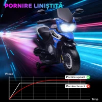 AIYAPLAY Motocicletă Electrică pentru Copii cu Roți Ajutătoare, Oglinzi și Suporturi pentru Picioare, din PP și Metal, 85.5x44.5x56 cm, Albastră(m-8)