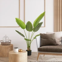 HOMCOM Planta Artificial Decorativa 109 cm Bananeira Artificial com Vaso e Folhas para Interior Casa Sala de Estar Escritório Verde(m-10)