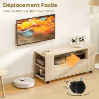 HOMCOM Meuble TV sur roulettes 102 cm, meuble télé pour téléviseur jusqu'à 42 pouces, 2 tiroirs, compartiments ouverts, naturel(m-4)