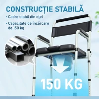 HOMCOM Scaun WC Pliabil și Reglabil cu Brațe și Spătar, din Oțel și Piele PU, 52.5x46x81.5-97 cm, Negru(m-5)