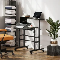 HOMCOM Sitz-Steh-Schreibtisch höhenverstellbar 70 x 60 cm auf Rollen mit neigbarer Platte schwarzer Metallrahmen(m-4)