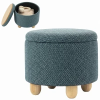 HOMCOM Storage Sitting Bench with Lid, Round Storage Ottoman with Rubberwood Legs, Dark Blue(m-15)