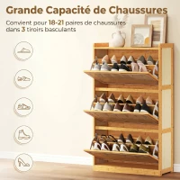 HOMCOM Meuble à chaussures 14 paires, armoire à chaussures 3 tiroirs rabattables, étagères réglables 69x29x119,8cm bois naturel(m-5)