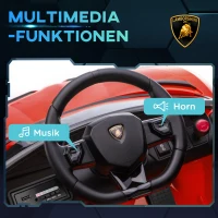 HOMCOM Elektrische kinderauto, officiële licentie van de Lamborghini Aventador, met vleugeldeuren, muziek, claxon, geschikt voor kinderen van 3-5 jaar, in de kleur rood(m-7)