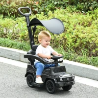 HOMCOM Porteur Enfants Voiture Enfant Multi-équipée 12-36 Mois klaxon Marche-Pieds, Garde-Corps et ombrelle Noir(m-10)
