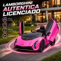 AIYAPLAY Carro Elétrico para Crianças Lamborghini 12V Controlo Remoto Faróis Buzina Arranque Lento e Música MP3 114,5x64x45,5 cm Rosa(m-4)