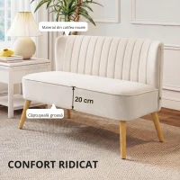 HOMCOM Canapea design retro 2 locuri, picioare din lemn, 117 cm x 56,5 cm x 77 cm, crem(m-7)