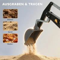 AIYAPLAY Sitzbagger Aufsitzbagger mit Schaufel Lenkrad drehbar Aufbau verstellbar Rückenlehne für Kinder 1,5-3 Jahre Gelb(m-5)