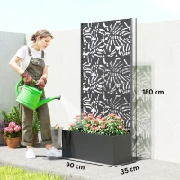 Outsunny Jardinière avec treillis, bac à fleurs, avec brise-vue, pour plantes grimpantes, métal, 90 x 35 x 180 cm, noir(m-3)