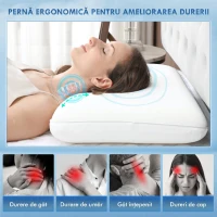 HOMCOM Pernă din spumă de memorie cu revenire rapidă, husă detașabilă și lavabilă, 60x40x10 cm, alb crem(m-8)