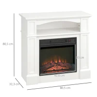 HOMCOM Camino Elettrico con Effetto Fiamma LED Regolabile 1800 W, Telecomando, Timer e Ripiano Integrato, Bianco(m-3)