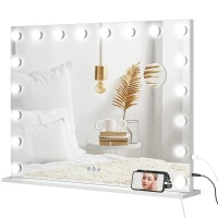 HOMCOM Miroir maquillage lumineux LED intensité réglable miroir grossissant port de charge USB, 80 x 62 cm(m-12)