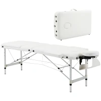 HOMCOM Mobile Massageliege 3 Zonen Klappbar Massagetisch mit Kopfstütze Armlehne Tragetasche höhenverstellbare Aluminium Massagebett tragbar inkl. Zubehör Massagebank bis 225 kg Belast Weiß(m-12)