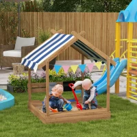 Outsunny Bac à sable bois forme de maison pour enfant avec auvent 2 bacs évier tableau 124 x 116 x 146 cm noir(m-10)