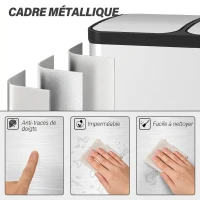 HOMCOM Poubelle de cuisine à double compartiment 2 x 30L avec pédale en acier inoxydable, couvercle à fermeture douce, argent(m-7)