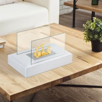 HOMCOM Camino a Bioetanolo da Tavolo 830 W Bruciatori senza Residui Inodore In Acciaio Inox con Vetro 35x18x21 cm Bianco(m-2)