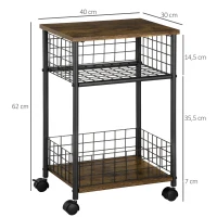 HOMCOM Cărucior cu role, cărucior de servire, 2 compartimente deschise, plan de lucru și role, 40 x 30 x 62 cm, marron(m-3)