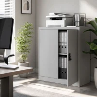 Vinsetto Armoire de Bureau Métallique, 80 x 40 x 92,5 cm, Meuble de Rangement en Acier avec Serrure, Étagère Réglable, Gris(m-7)