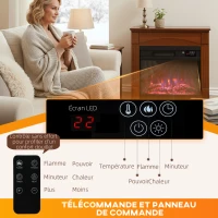 HOMCOM Cheminée électrique 1000W/2000W, fausse cheminée effet flamme 3D à 6 couleurs et 3 luminosités, 68,5x27,5x63cm, marron(m-8)