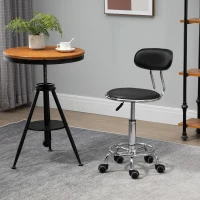 HOMCOM Sgabello per Estetista con 5 Rotelle, Schienale Curvo e Altezza Regolabile, 38x48x70.5-86 cm, Nero(m-10)
