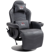 HOMCOM Gamingsessel, Massagefunktion, neigbare Lehne, Fußstütze, bis 120 kg, Stahlrahmen, Kunstleder, Schwarz