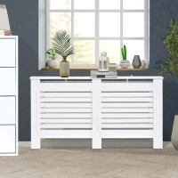 HOMCOM Copritermosifoni a Doghe con Ripiano Portaoggetti, in Legno, 172x19x81 cm, Bianco(m-10)